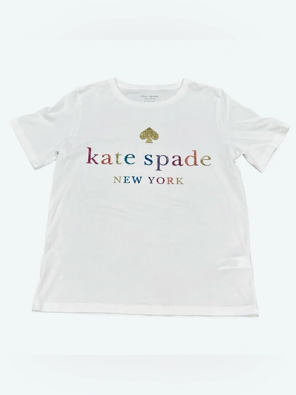 Kate Spade white sparkly colorful letters spellout rainbow PRIDE t-shirt top XS